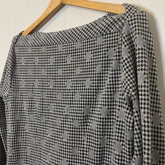 Talbots Medium Jacquard Dot Houndstooth Knit Bateau Neck Sweater Top Black/White - Picture 8 of 12